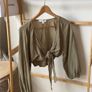 Khaki Tie-Front Blouse